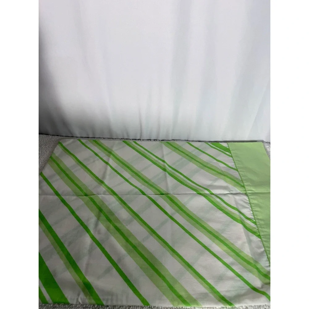 Vintage Cannon Monticello‎ Standard Pillowcase Green White Stripe No Iron Muslin